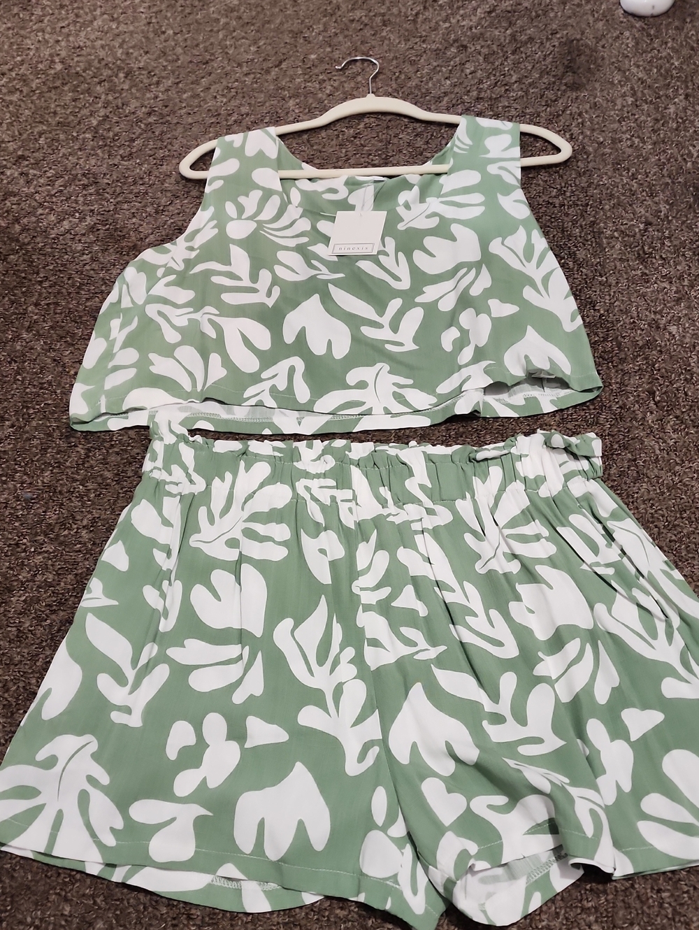 Two-Piece Mint & White Printed Short Set